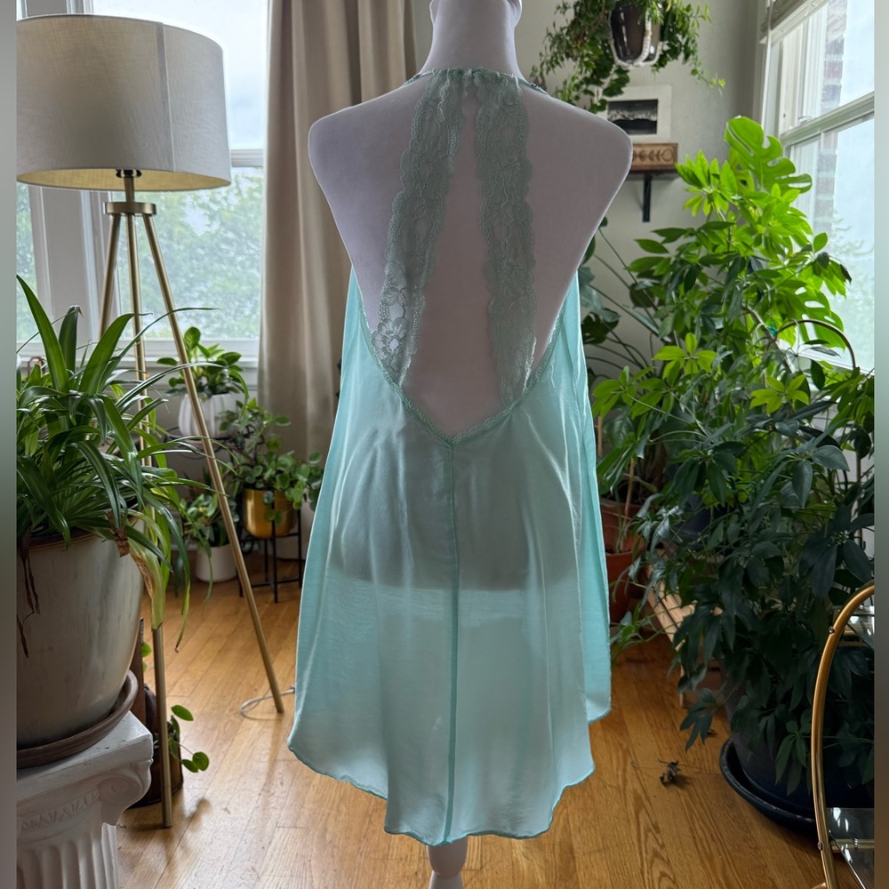 Victoria’s Secret Lace Trim nightgown slip in Light Blue with open back